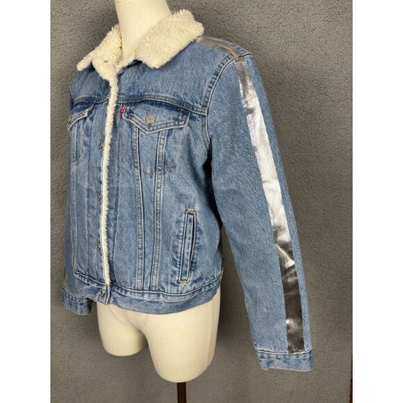 Levis Women's Original Trucker Jacket Denim Sherpa Lining Shine Theory Small NWT - Picture 5 of 8